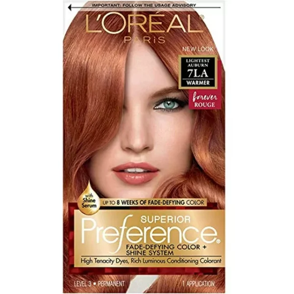Loreal Paris Superior Preference Fade-Defying + Shine Permanent Hair Color, 7La Lightest Auburn, Pack Of 1, Hair Dye